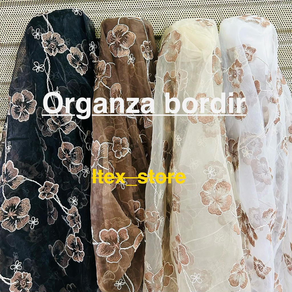 Kain Organza Bordir / Bahan Organza motif bunga / organsa bordir