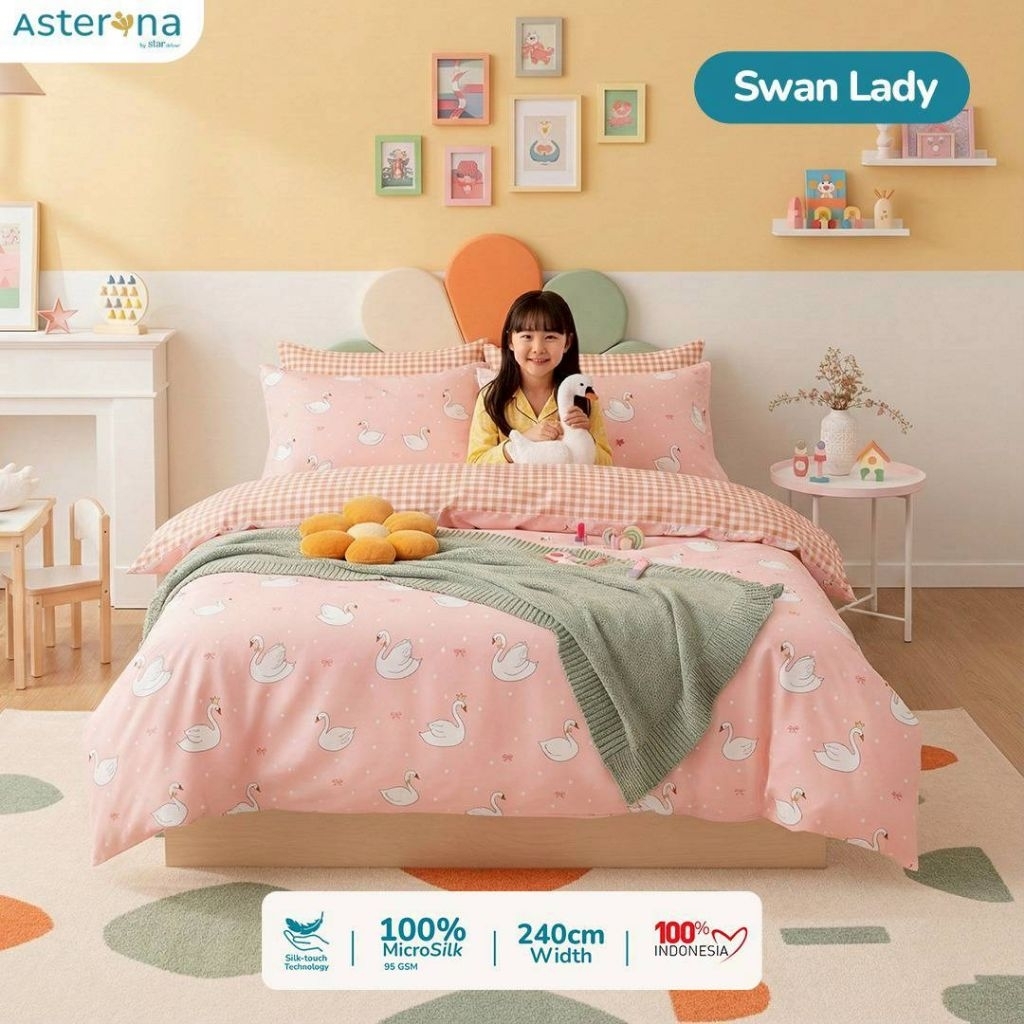 Sprei set karet anti geser bahan katun microsilk motif swan & flamingo