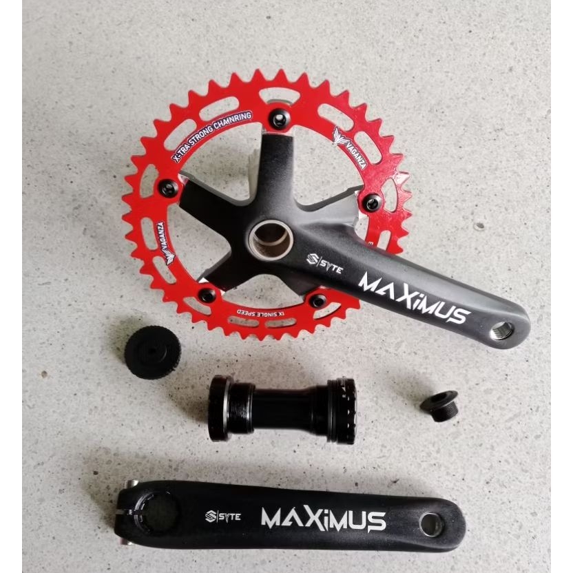 SYTE MAXIMUS Crankset Sepeda Hollowtech HT2 Single Chainring 44T Alloy Gir Depan Include BB Armset