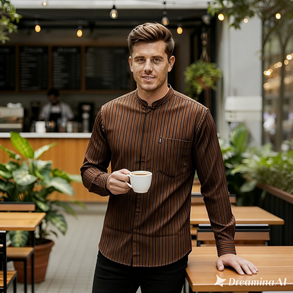 Baju Koko Pria Lengan Panjang Motif Lurik Kombinasi Warna