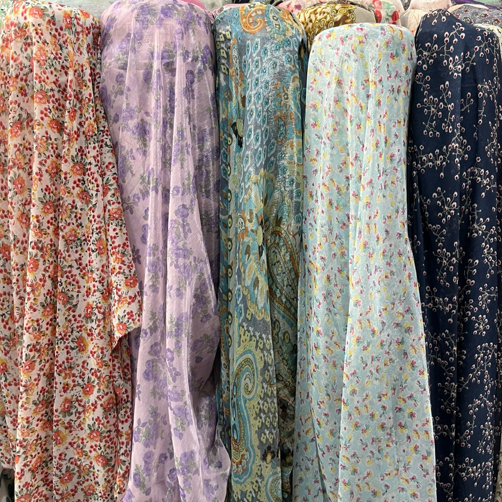 kain sifon sutra motif bunga - kain sifon salju motif