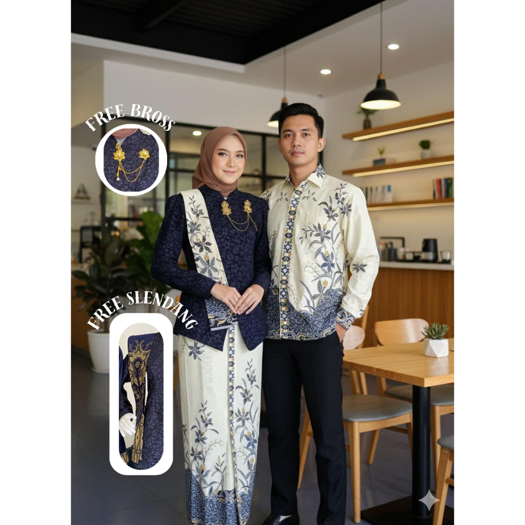 Batik Sahati Set Couple Kebaya Janggan Anjani Bahan Jacquard Cocok untuk Kondangan Lamaran Wisuda Tu