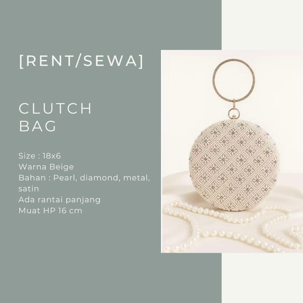 [Sewa/Rent] Clutch bag / tas pesta kondangan party mutiara emas gold / round clutch bag putih bulat 