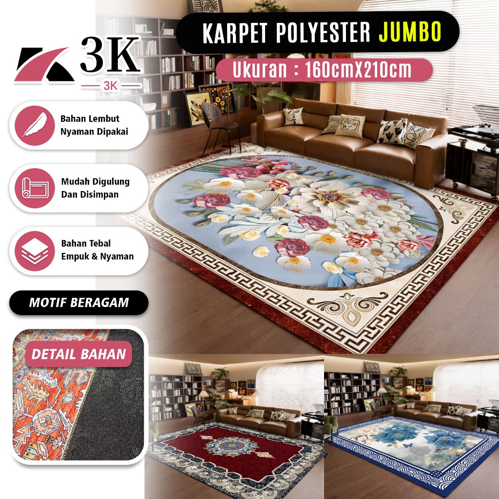 (3K Surabaya) Karpet Lantai Eropa Style Uk 160x210CM/Karpet Turkey Bermotif/ Tikar Karpet ruang Tamu