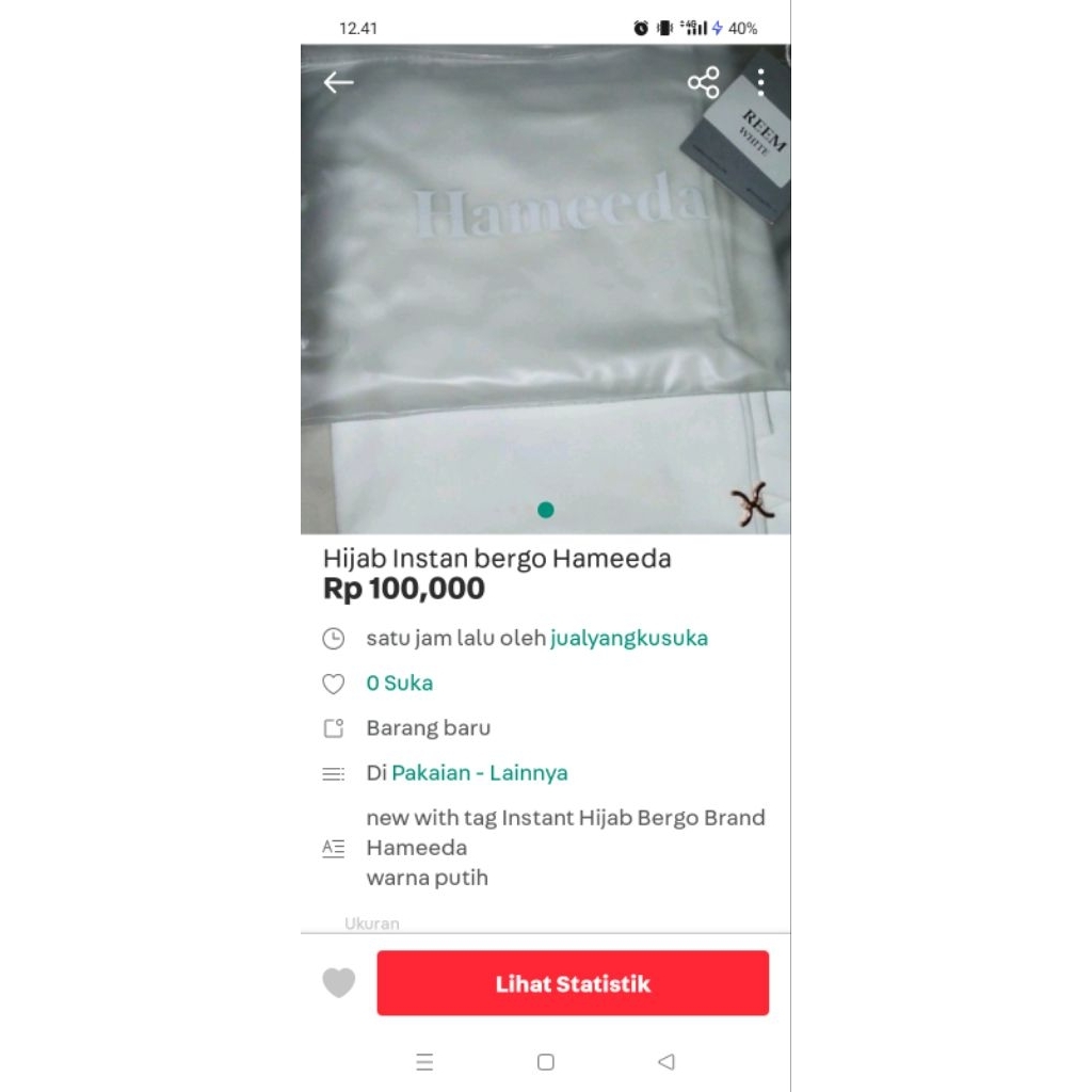 Hameeda hijab instan bergo warna reem white