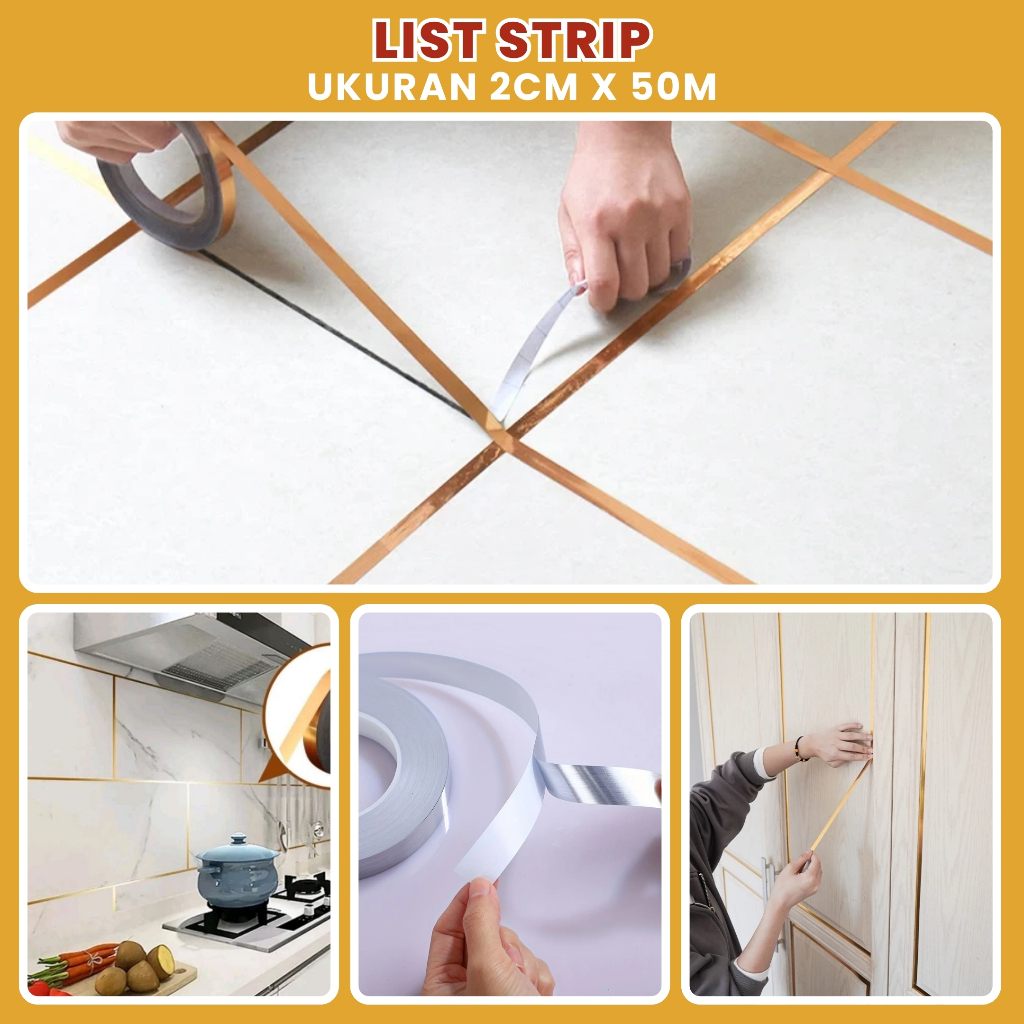 Stiker List Plat Strip Dinding Stiker Dekorasi Lis Pembatas Nat Lantai Keramik Rumah Tahan Air