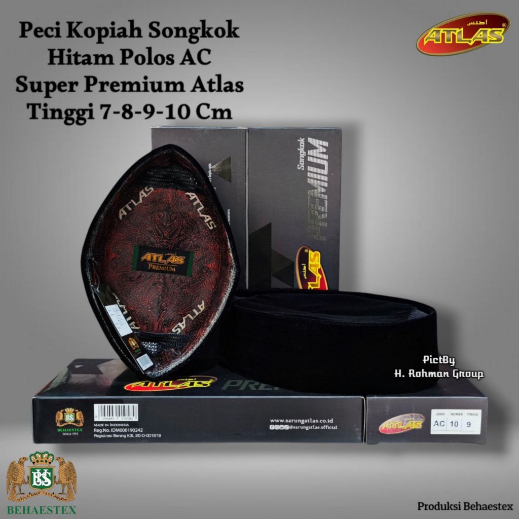 peci atlas original 100% Peci Kopiah Hitam ATLAS PREMIUM AC Tinggi 7 8 9 10 cm