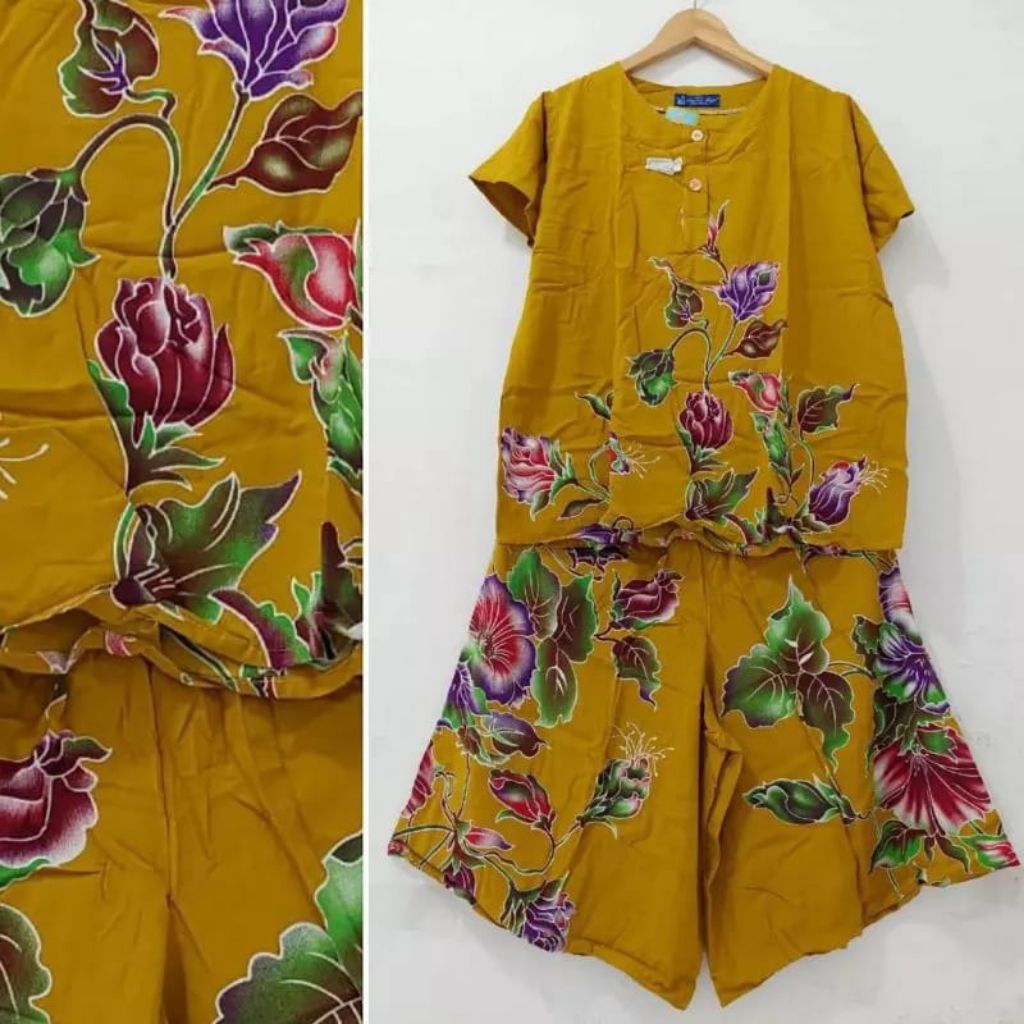 SETELAN CELANA KULOT JUMBO WANITA MAXI LL BATIK KENCANA UNGU LEBEL BIRU /STELAN SANTAI WANITA JUMBO 