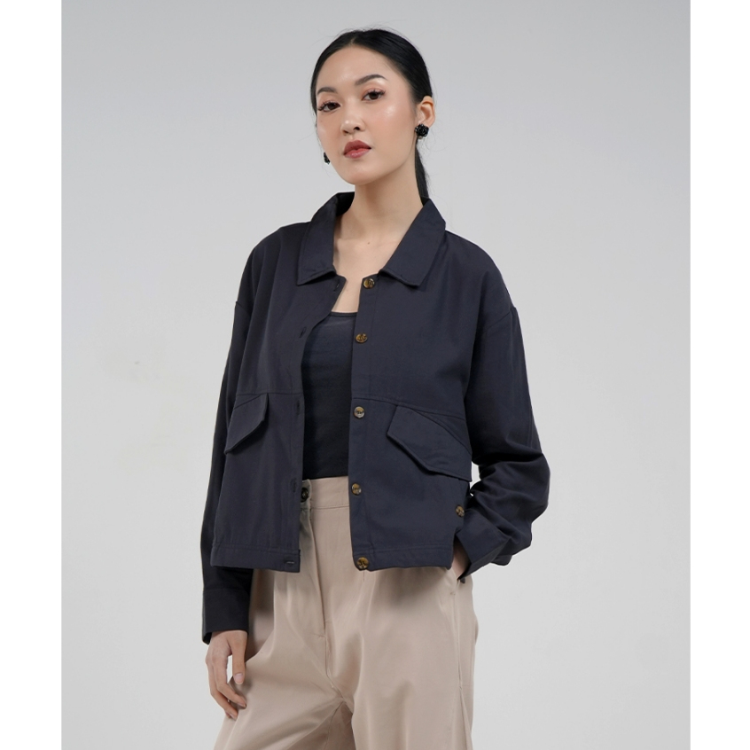 Hardware Clothing Atasan Jaket Wanita Hardware Cropped Jacket Loose Big Pocket