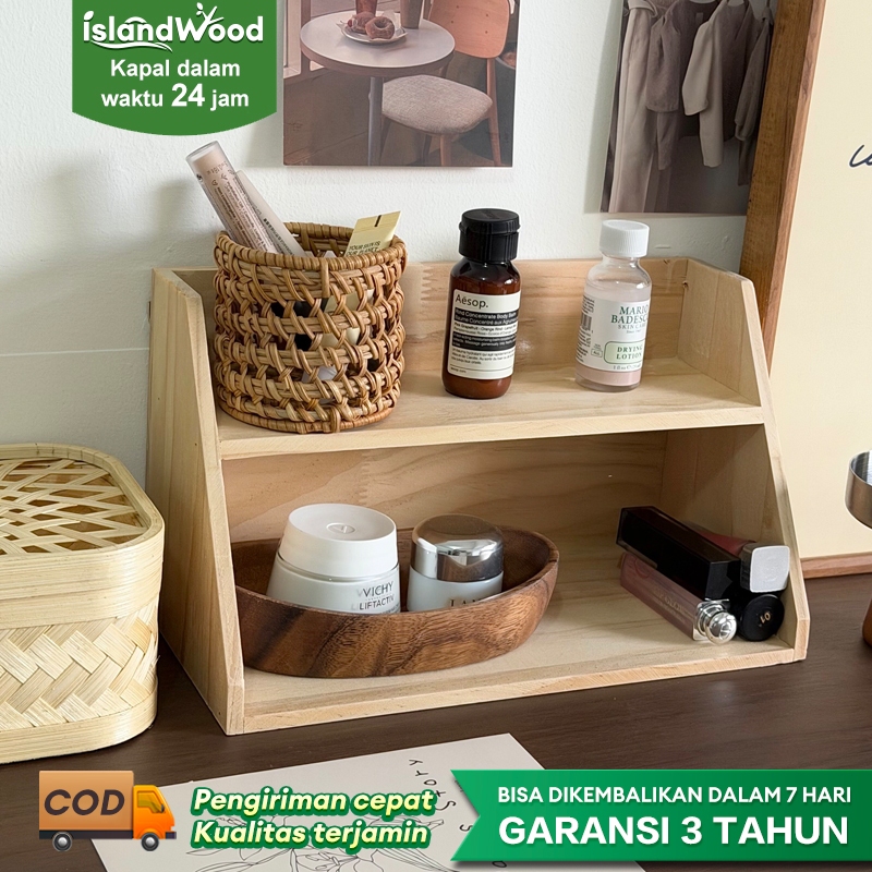 Rak Meja Kayu Aesthetic 1/2/3 Tingkat Organizer Stationery Kosmetik Serbaguna