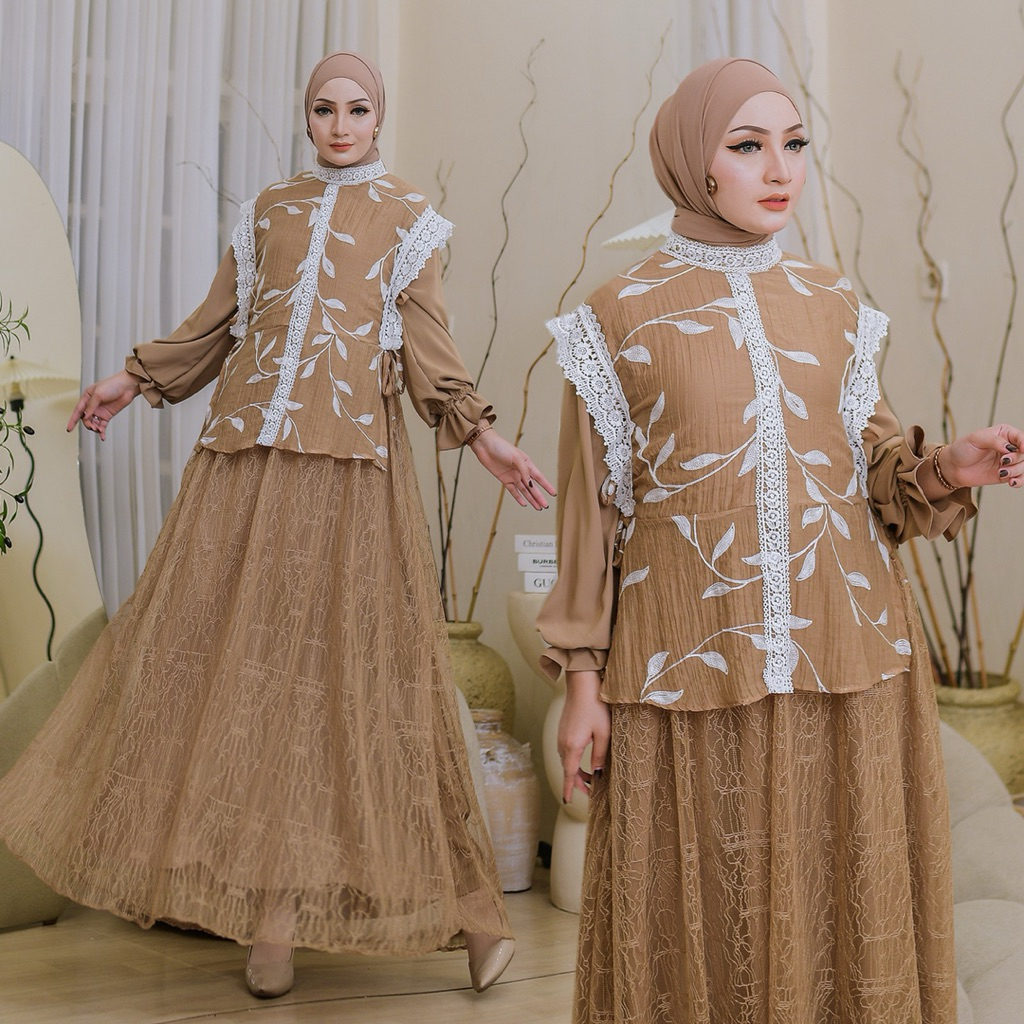 Gamis Mertua Series Kebanggaan Mertua Katun Bordir Mix Brukat | LD 110–120