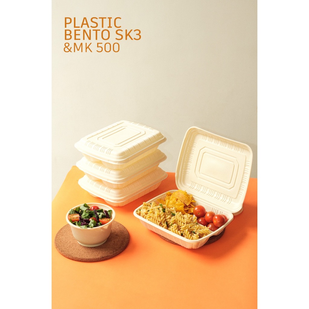 ( 25 PCS ) MEAL BOX CREAM SEKAT 3/MERK FU/PLASTICK BENTO