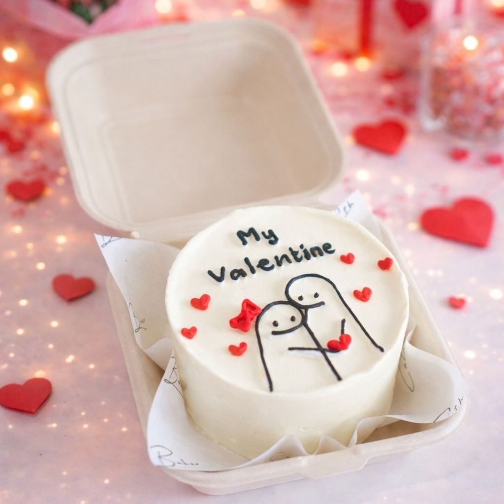 Bento Cake My Valentine / Korean Cake Fresh Cream Cake - Kue Ulang Tahun