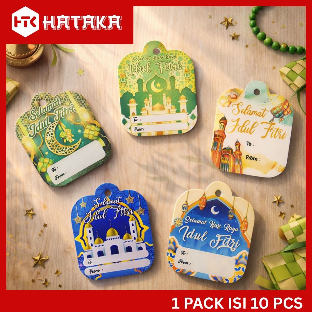 (10 PCS) Hang Tag Idul Fitri Hangtag Kartu Ucapan Ramadhan Parcel Lebaran Tali Emas Gift Tag