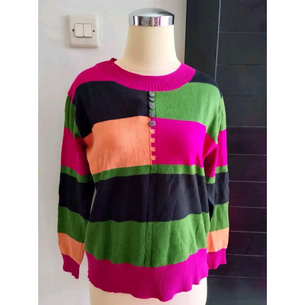 Cardigan Rajut Wanita Colorblock Premium – Sweater Knit Kancing Depan