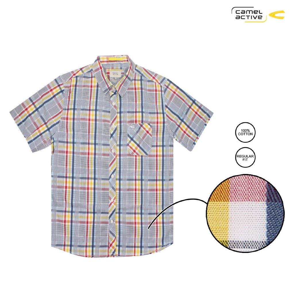 camel active Men's Plaid Motif Short Sleeve Shirt