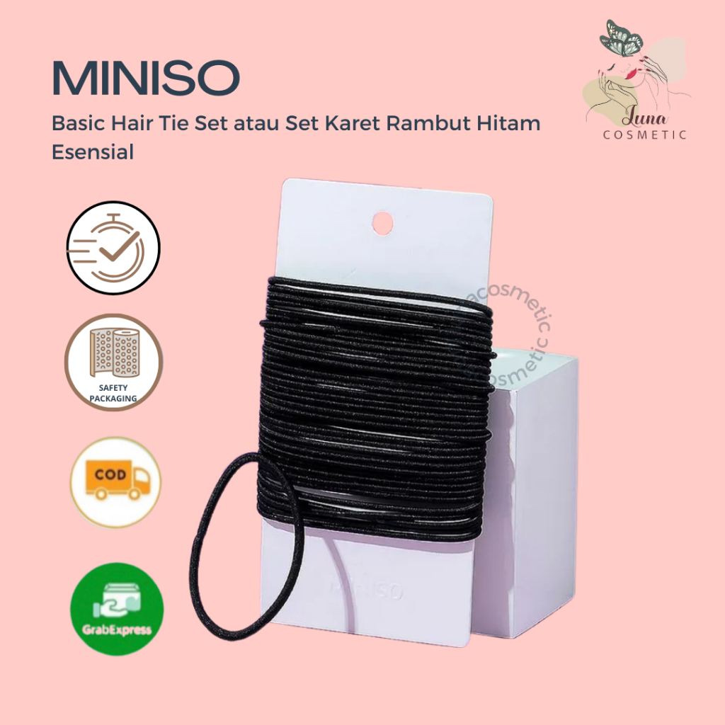 Miniso Basic Hair Tie Set atau Set Karet Rambut Hitam Esensial