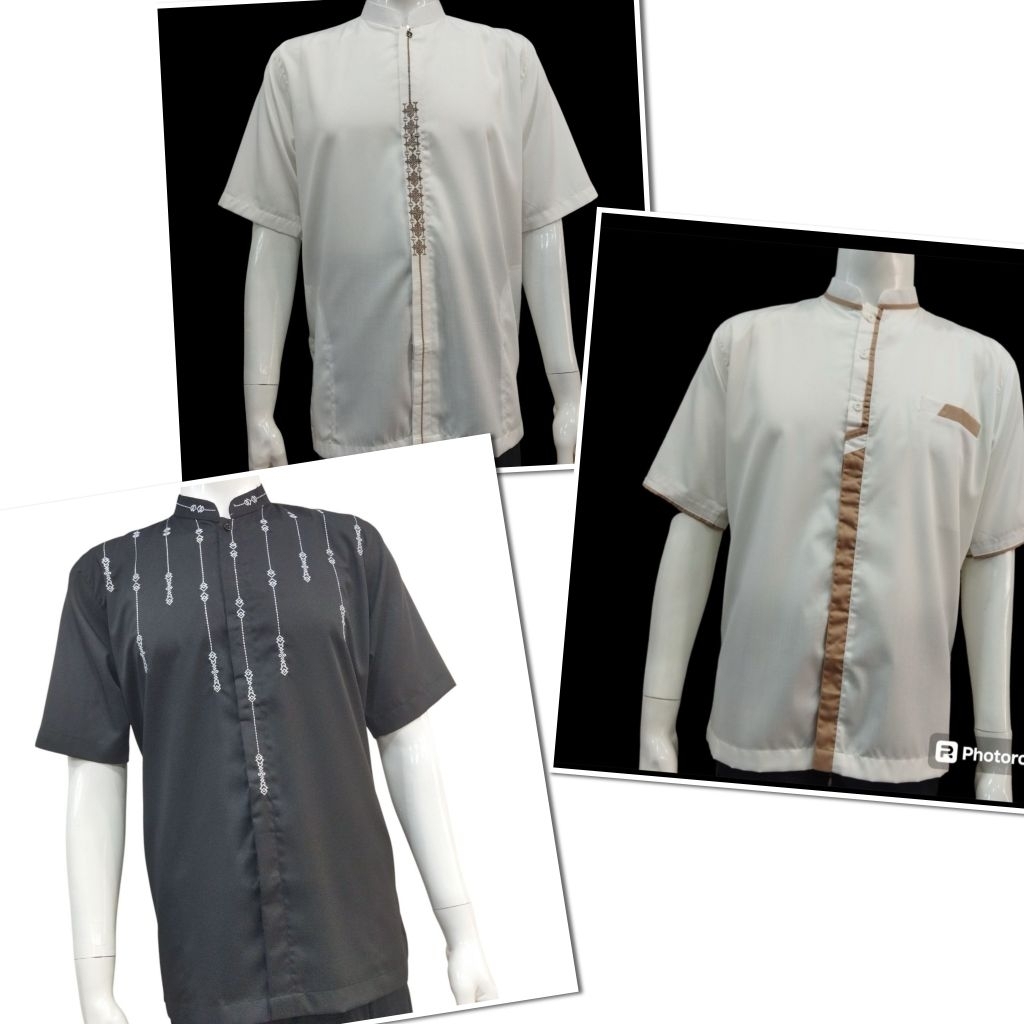 Kemeja Koko | Kemko Al Azka Lengan Pendek | Broken White dan Hitam