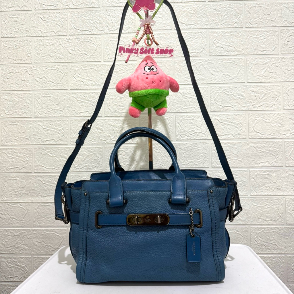 tas sling bag swagger. tas selempang kulit asli. tas prelop. coc. biru muda