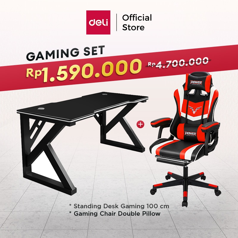 Deli Furniture Gaming Set Meja Gaming dan Kursi Gaming Adjustable