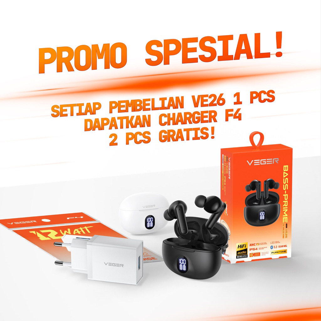 VEGER VE-26 TWS / Wireless earphone bluetooth 5.3 VEGER VE-26 TWS ORIGINAL GARANSI RESMI
