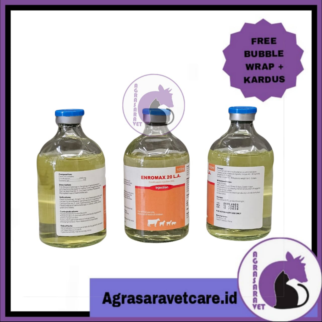 ENROMAX LA 100ml - LIKE ENROFLOX LA AGROVET obat pernafasan ternak sapi kambing kuda babi