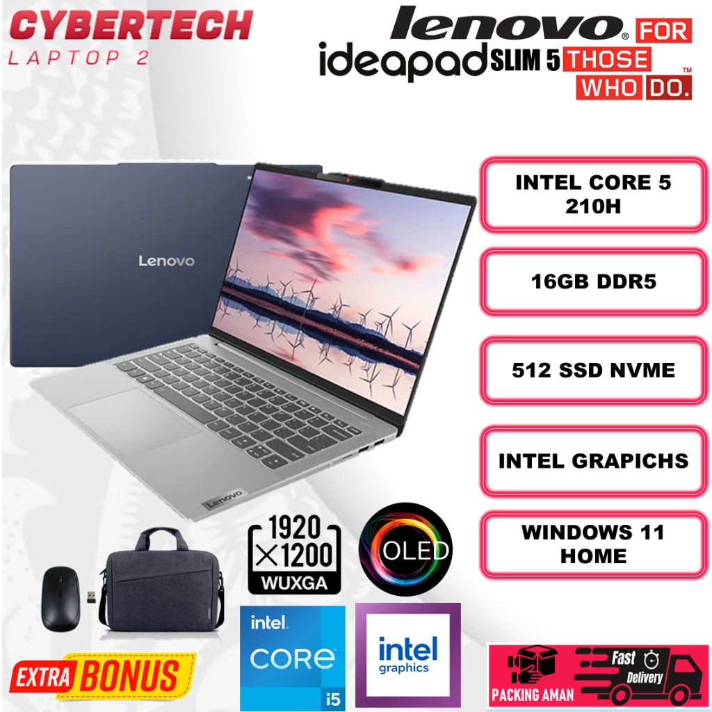 Laptop Lenovo IdeaPad Slim 5 14IRH10R Baru Intel Core 5 210H 16GB DDR5 512GB SSD OLED WUXGA 14 Inch