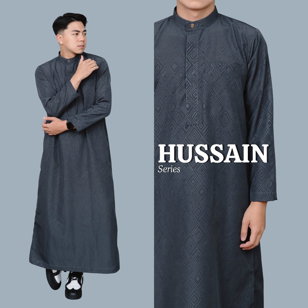 WAKTU DHUHA - Jubah Hussain Pakaian Muslim Pria Lengan Panjang Motif Embosse Premium