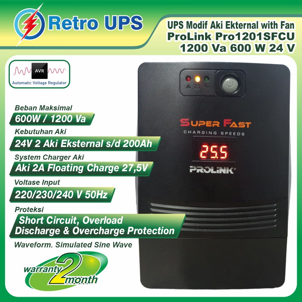 UPS Modif Modifikasi AKI External With Fan PROLINK PRO1201SFCU 1200VA 1.2KVA 24V