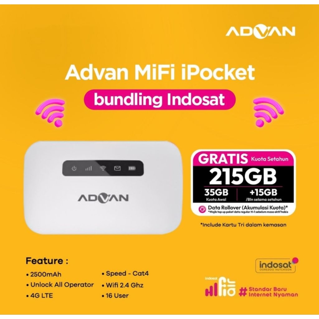 Advan Mifi Pocket MF01 portable bundling kuota indosat
