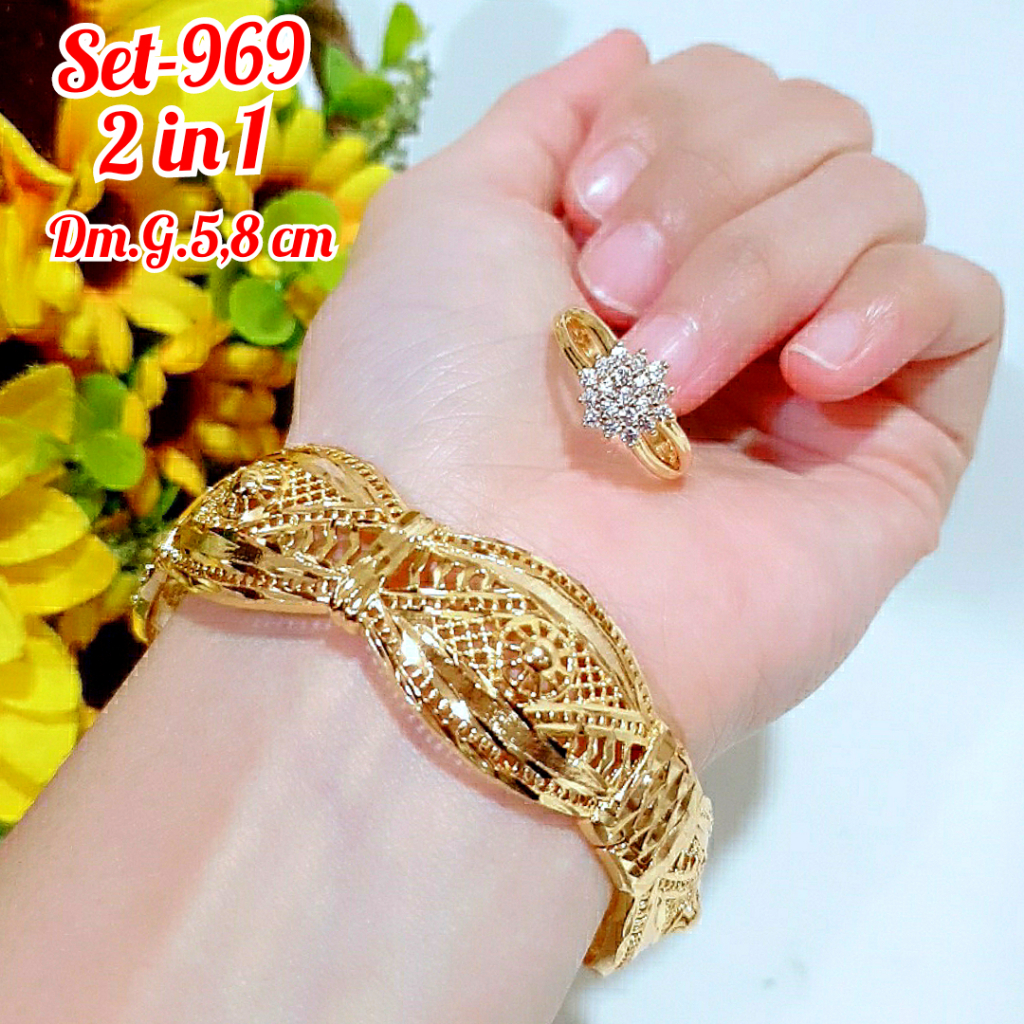 FS SET GELANG DUBAI JUMBO CINCIN PERMATA PERHIASAN DEWASA MODEL GELANG BUKAAN/SET-968