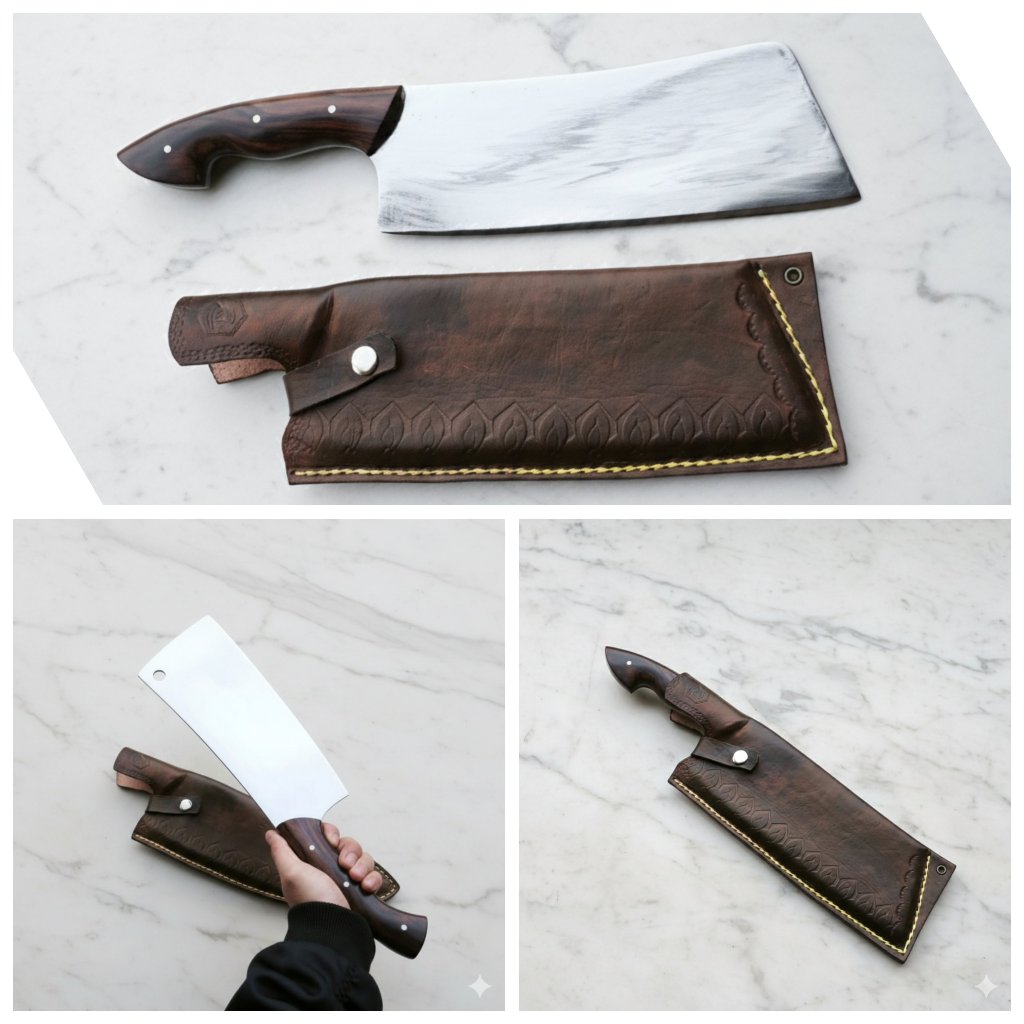 Pisau Tulang XL Cacah Daging Baja Per Kualitas Premium Gratis Sarung Kulit