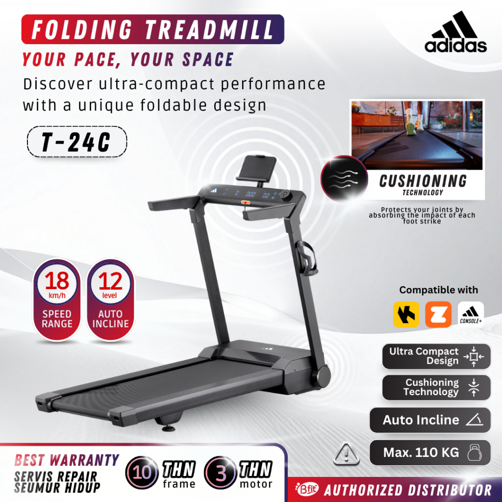 (SEMARANG) ADIDAS T24C - Alat Fitness Treadmill Listrik Premium - Auto Incline; Smart Connect
