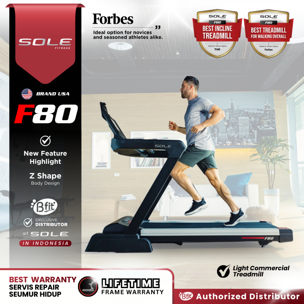 (SEMARANG) SOLE USA F80 - Alat Fitness Treadmill Listrik Premium - Light Commercial 3.5HP