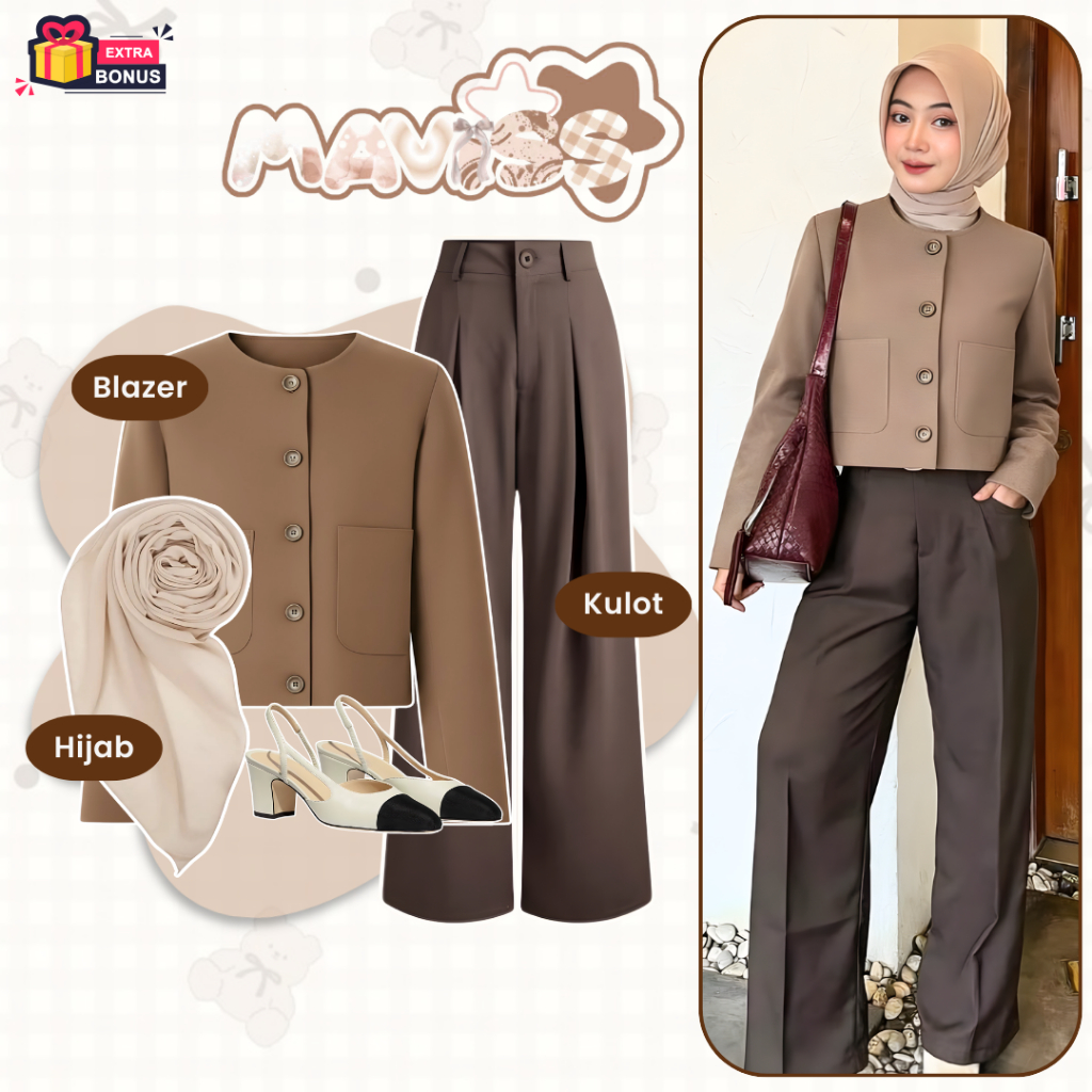 Oneset One set 3in1 setelan wanita atasan blazer cardigan kardigan celana kulot knit rok duyung flar