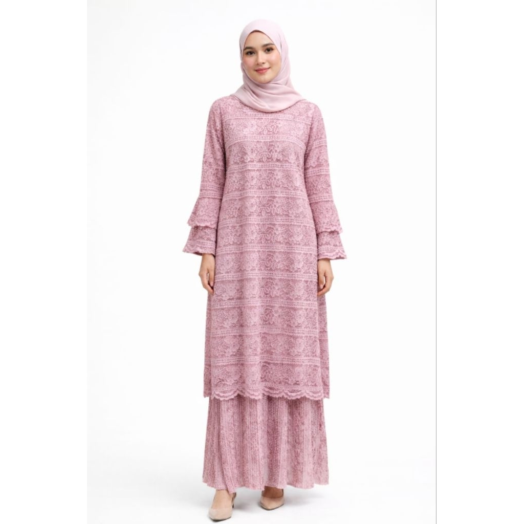 Gamis Brukat Gold lace pink