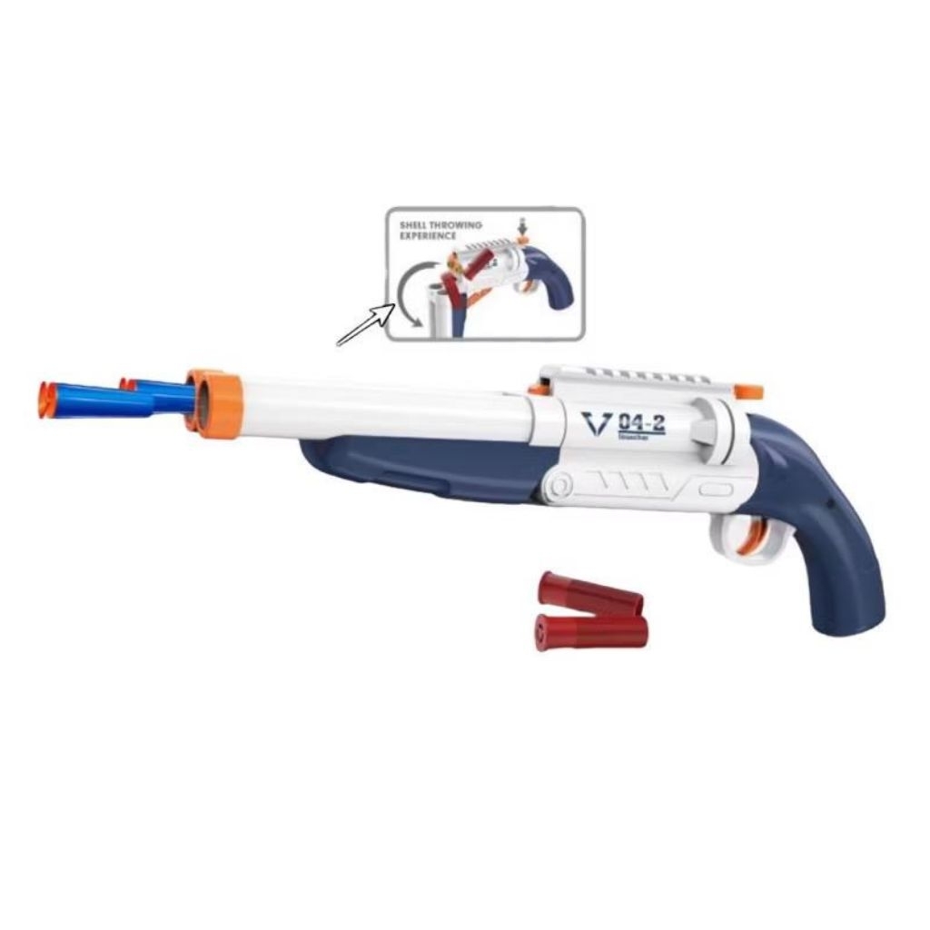 Mainan Anak Double Barrel Toy Blaster Soft Bullet kEVA Bullet Karet Shell Eject Shotgun 2 In 1 Y3368