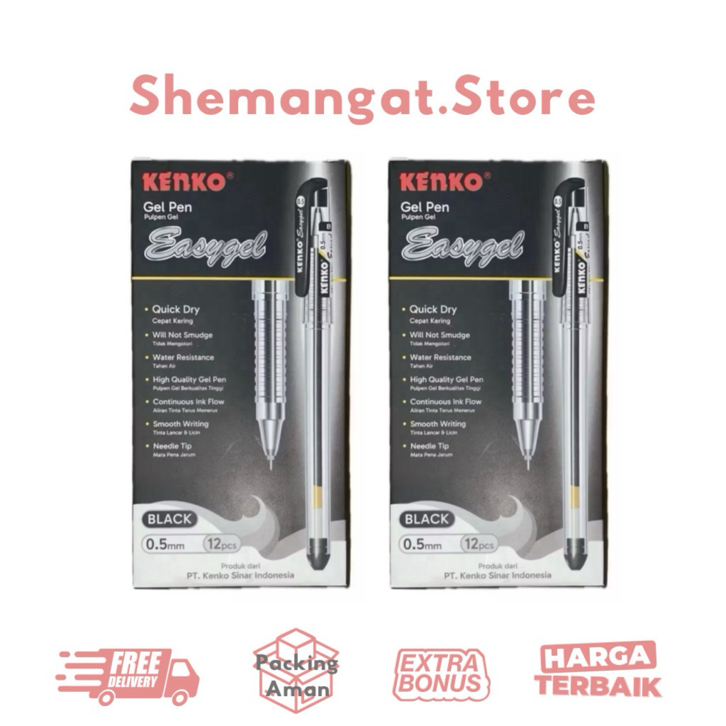 12PCS PULPEN EASY GEL KENKO TINTA HITAM