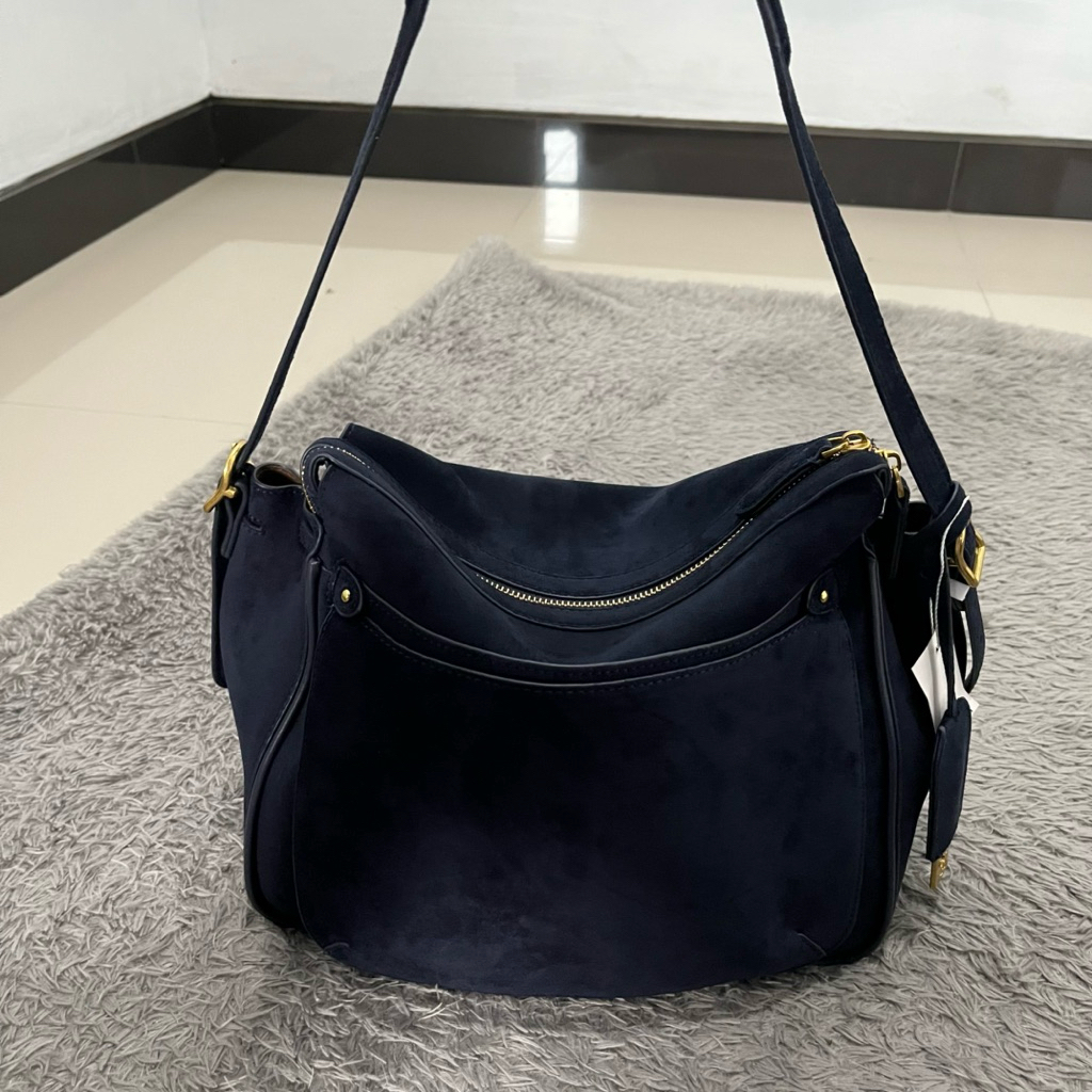 dupe tas Polo Ralph Lauren ID Suede Satchel navy size M