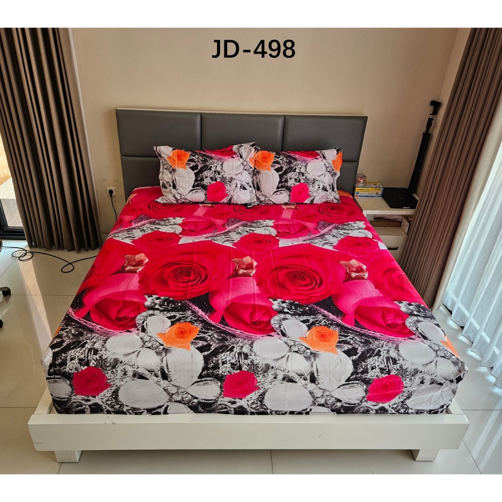 sprei single bahan katun jepang reactive kode JD-498 motif bunga mawar (belum termasuk bed cover)