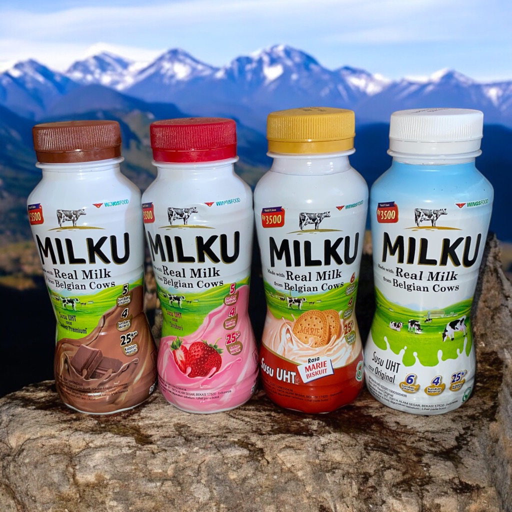 MILKU BAL ISI 12 x 200ml SUSU UHT COKELAT STRAWBERRY ORIGINAL BELGIAN COW COKLAT STROBERI MARIE BISK