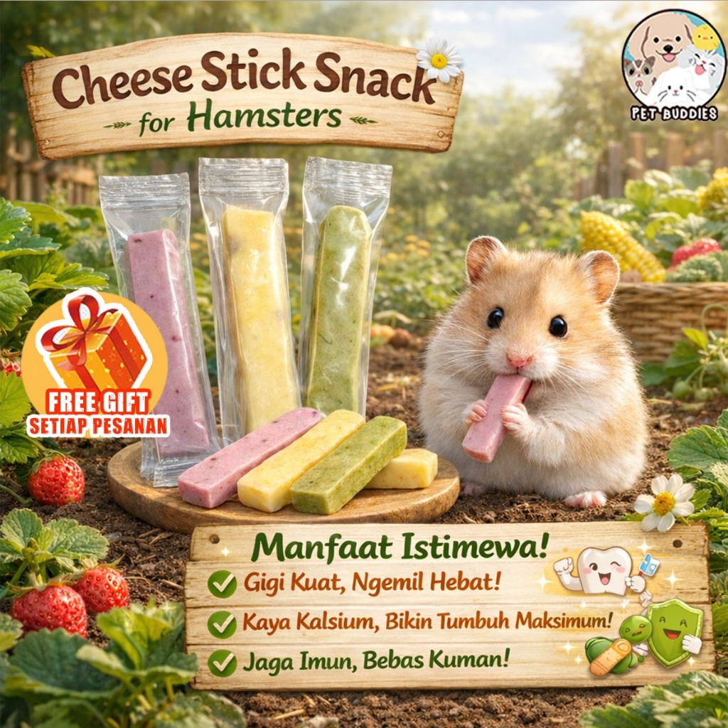 Pet Buddy Cheese Stick Snack Mix Rasa - Camilan Hamster & Hewan Kecil Kaya Kalsium & Vitamin