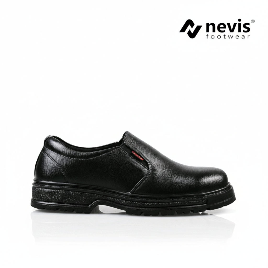 NEVIS Asgard Sepatu Slip On Pria Kulit Ujung Besi Kerja Outdoor Jumbo Big Size 39-45