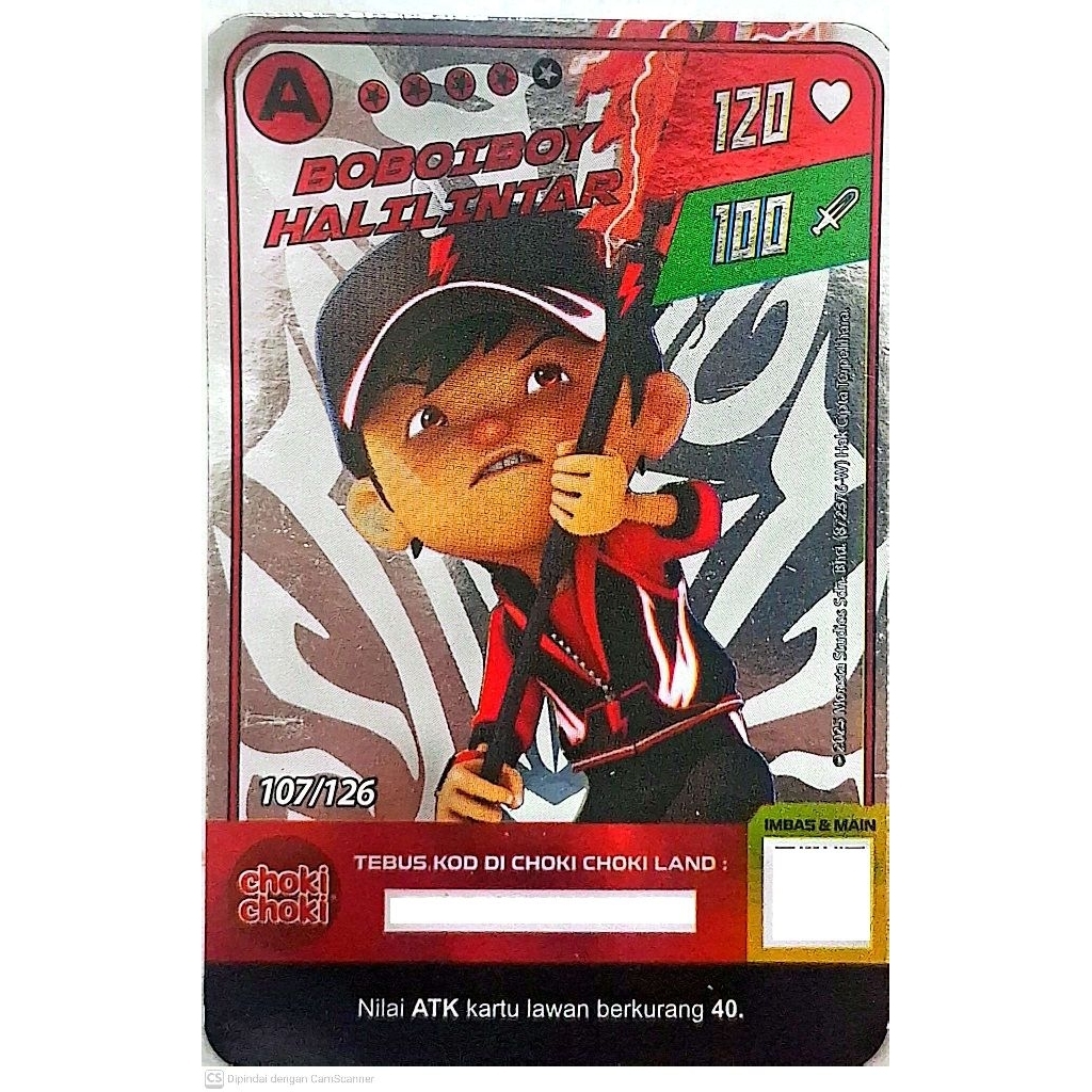 Kartu Boboiboy BOBOIBOY HALILINTAR 107/126 (HOLOGRAM) Kartu Boboiboy Choki Choki