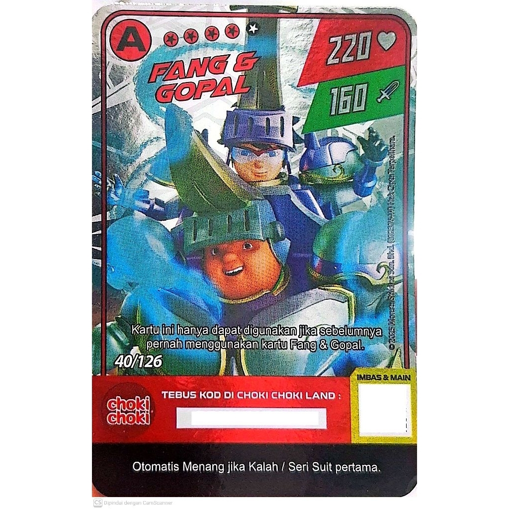 Kartu Boboiboy FANG & GOPAL 40/126 (HOLOGRAM) Kartu Boboiboy Choki Choki
