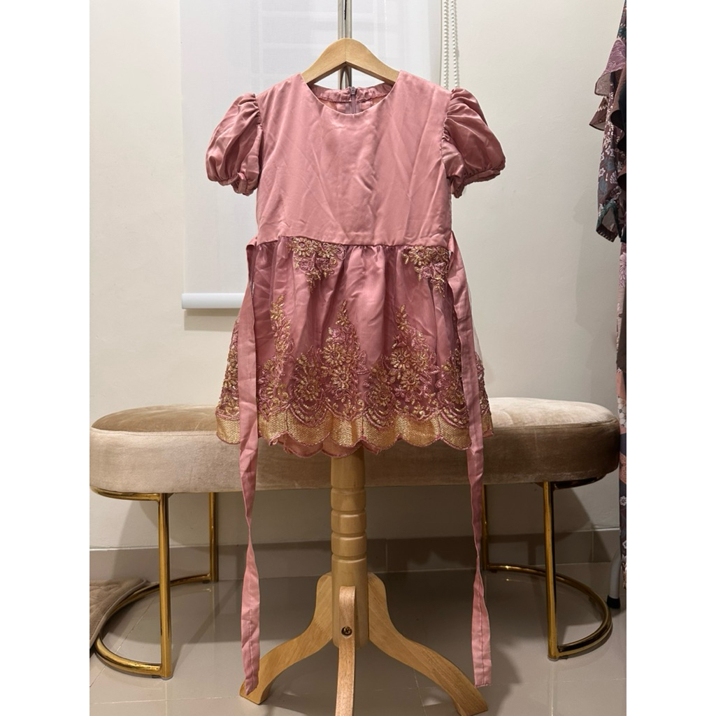PL dress brukat anak/ dress pesta anak dusty pink