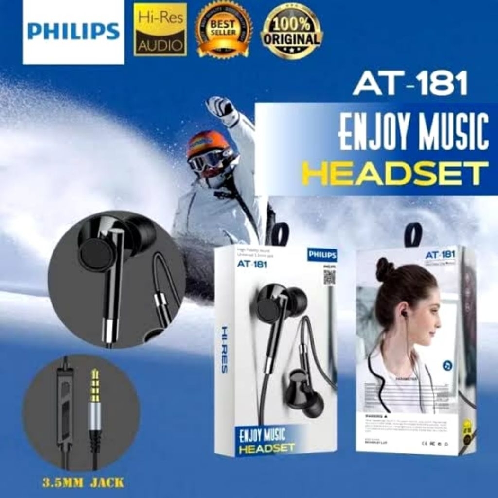 [ GROSIR ] HF HEADSET HANSFREE PHILIPS AT-181 EXTRA SUPER BASS PACKING IMPORT BERKUALITAS BAGUSS Hea