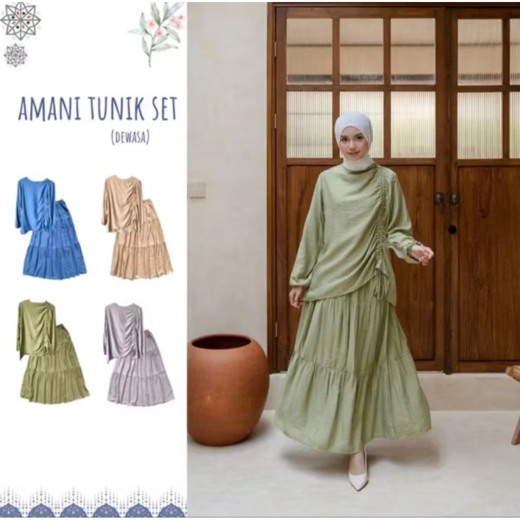 CAE - Amani Tunik Set Wanita Dewasa | Setelan Tunik Wanita | Baju Lebaran | Setelan Wanita