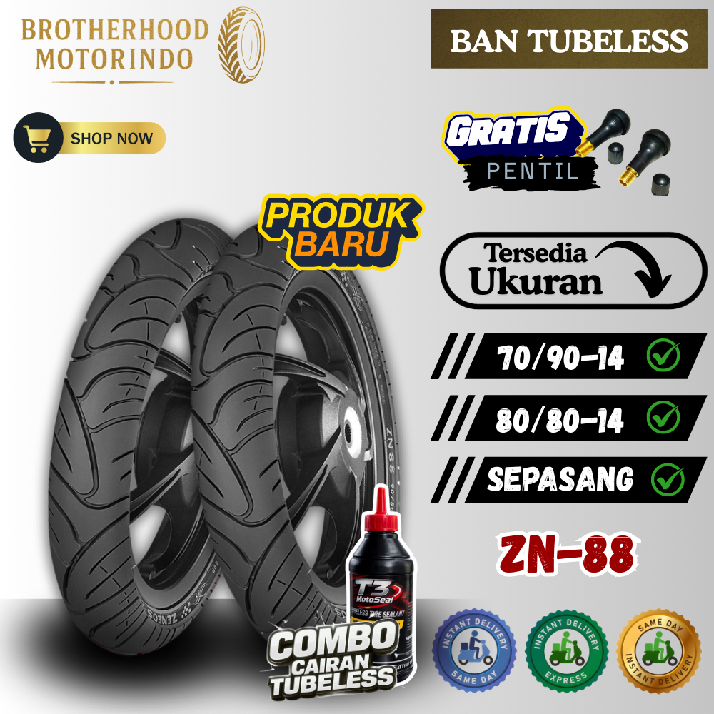 (PAKET SEPASANG) BAN ZENEOS ZN88 TUBELESS (70/90-14 / 80/80-14) BAN TUBBLES RING 14 / TUBBLES RING 1