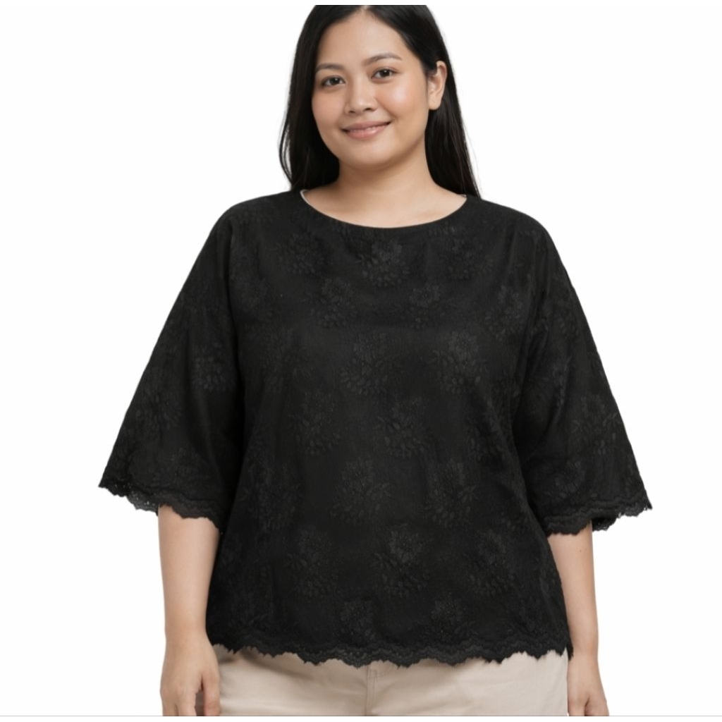 Atasan Blouse Baju Brokat Brukat Hitam Jumbo Wanita